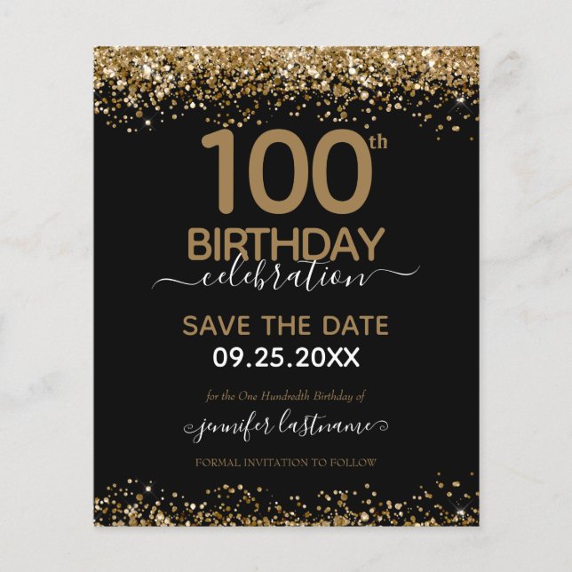 100th Birthday Save the Date Budget Invitation (Front)