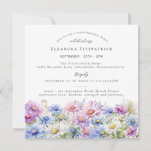 100th Birthday September Birth Month Flower Square Invitation