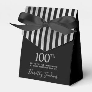 100th Birthday Silver Striped Thank You Favour Box