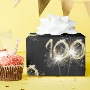 100th Birthday Sparklers on Black Wrapping Paper