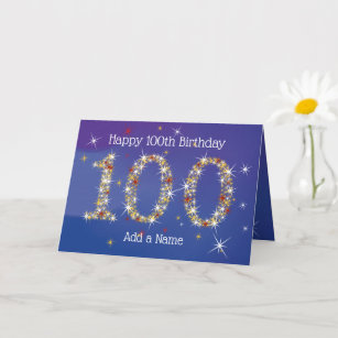 100th Birthday - Star Numbers - Blue - Age 100 Card