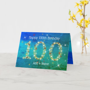 100th Birthday - Star Numbers - Blue/Green Age 100 Card