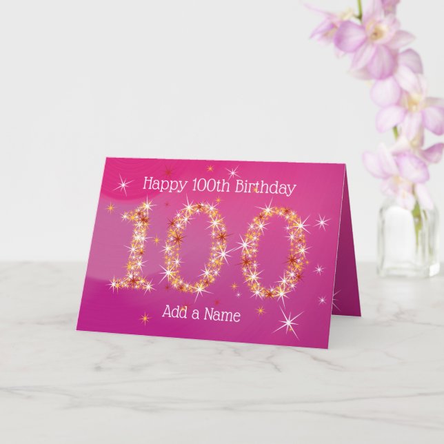 100th Birthday - Star Numbers - Pink Gold Age 100 Card (Orchid)