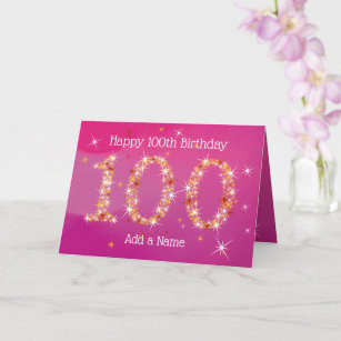 100th Birthday - Star Numbers - Pink Gold Age 100 Card