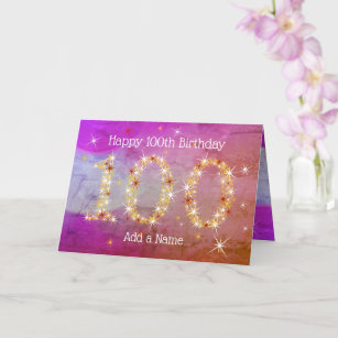 100th Birthday - Star Numbers - Purple Age 100 Card
