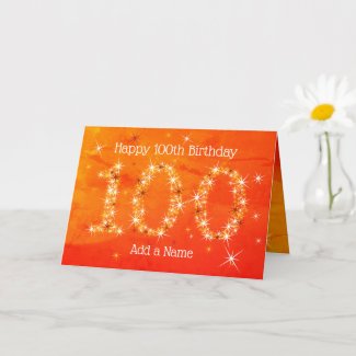 100th Birthday - Star Numbers - Red/Orange Age 100