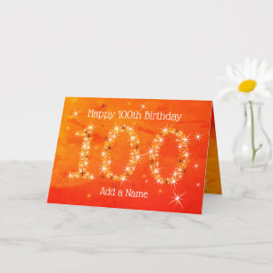 100th Birthday - Star Numbers - Red/Orange Age 100 Card