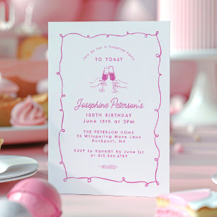 100th Birthday Surprise Party Whimsical Doodle Invitation