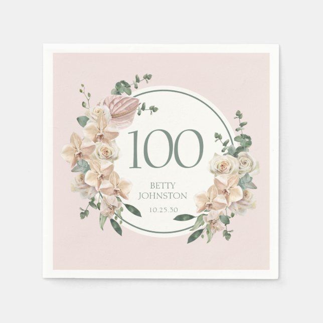 100th Birthday Tropical Floral Napkin (Front)