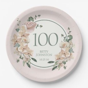 100th Birthday Tropical Floral Paper Plate