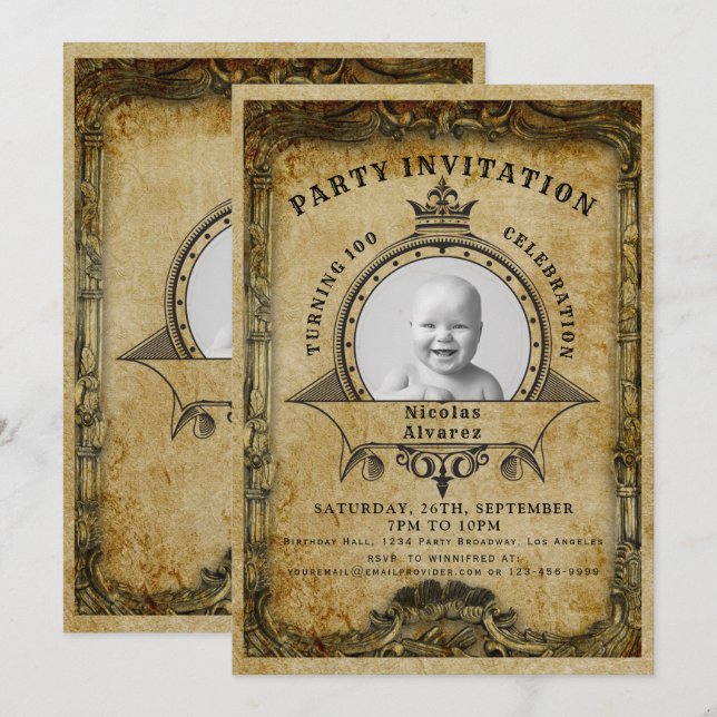 100th Birthday Vintage Retro Photo Surprise Party Invitation (Front/Back)