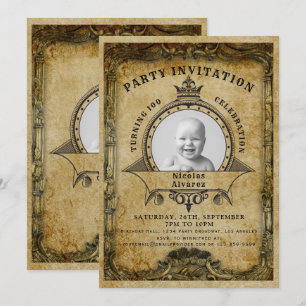 100th Birthday Vintage Retro Photo Surprise Party Invitation