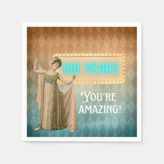 100th Birthday Vintage Singer Paper Party Napkins (Front)