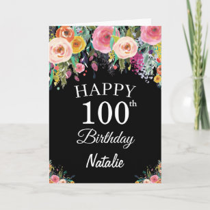 100th Birthday Watercolor Floral Flowers Blac Card