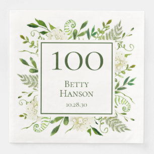 100th Birthday White Hydrangeas Napkin