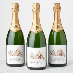 100th Birthday White Pumpkin Fall Flowers Custom Sparkling Wine Label