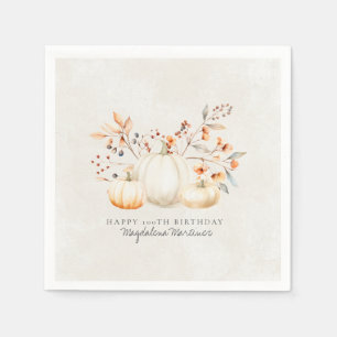 100th Birthday White Pumpkin Fall Leaves Custom Napkin
