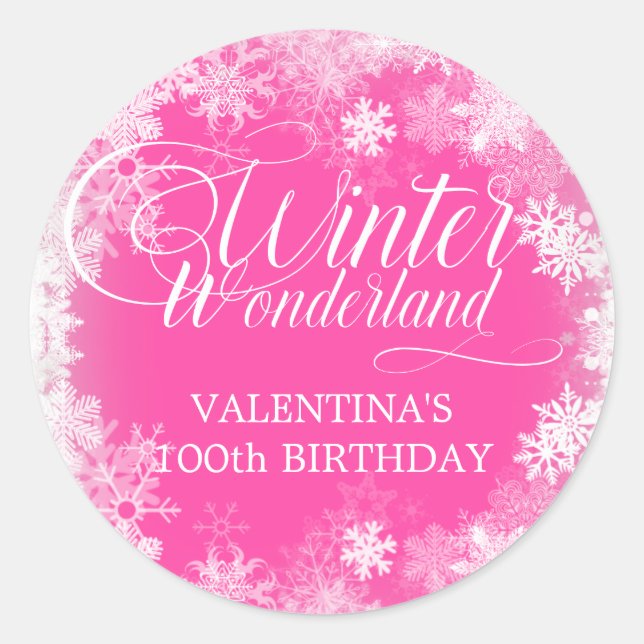 100th Birthday Winter Wonderland Snowflake Favour Classic Round Sticker (Front)