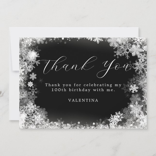 100th Birthday Winter Wonderland Snowflake Thank You Card (Front)