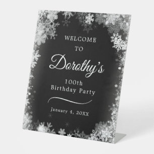 100th Birthday Winter Wonderland Snowflake Welcome Pedestal Sign