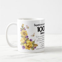 100th Birthday Yellow Rose And Butterfly Gift Mug,