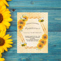 100th birthday yellow rustic sunflowers invitation