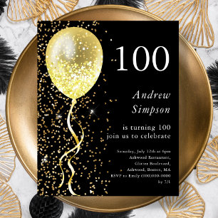 100th   Black & Gold Birthday Budget Invitation