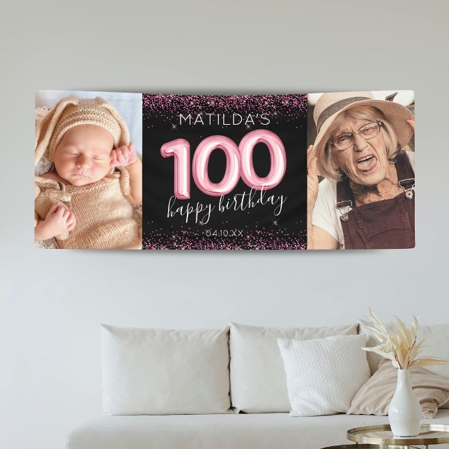 100th Black Pink Happy Birthday Photo Banner (Creator Uploaded)