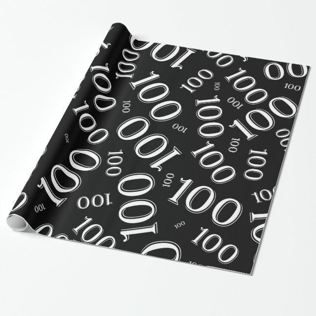 100th Black/White Random Number Pattern Large Wrapping Paper (Unrolled)