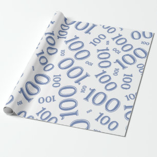 100th Blue/White Random Number Pattern Large Wrapping Paper