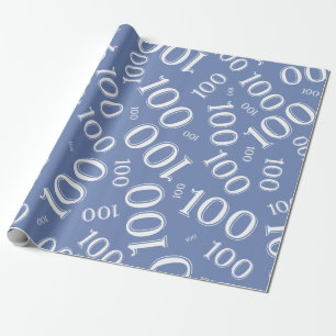 100th Blue/White Random Number Pattern Large Wrapping Paper