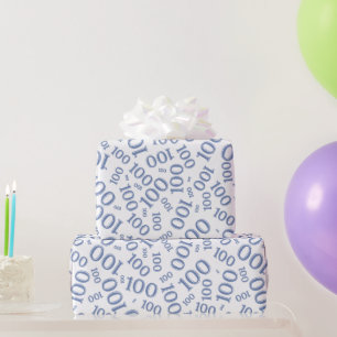 100th Blue/White Random Number Pattern Medium Wrapping Paper