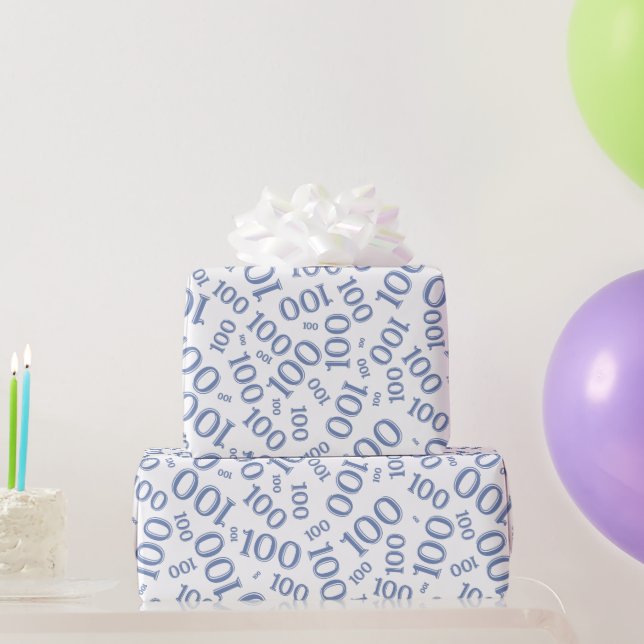 100th Blue/White Random Number Pattern Medium Wrapping Paper (Party Gifts)