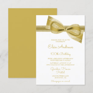 100th Centenarian Gold Bow & Ribbon Birthday Invitation