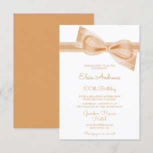 100th Centenarian Peach Bow & Ribbon Birthday Invitation