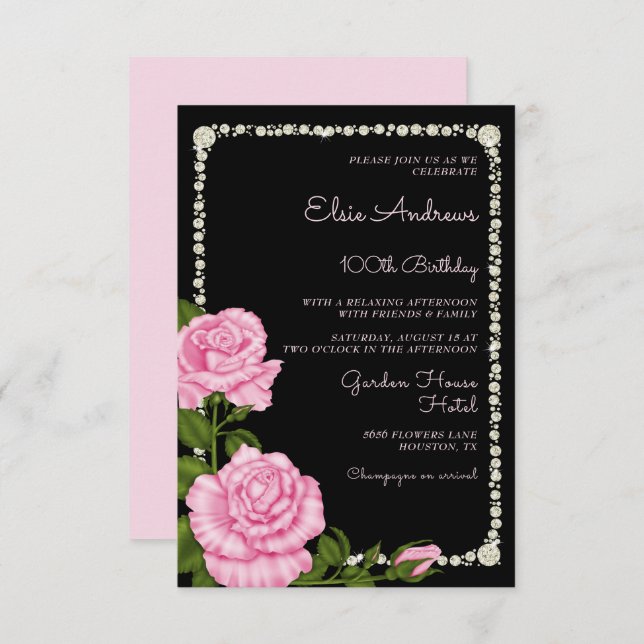 100th Centenarian Roses Birthday Invitation (Front/Back)