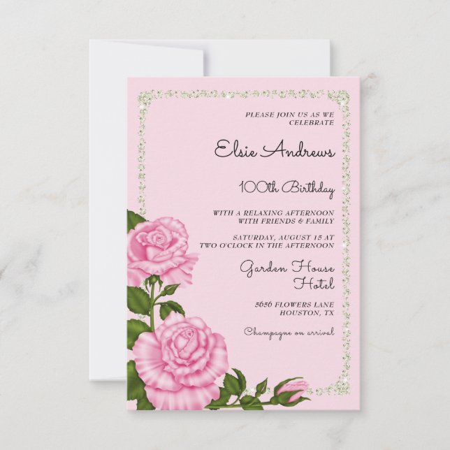 100th Centenarian Roses Birthday Invitation (Front)