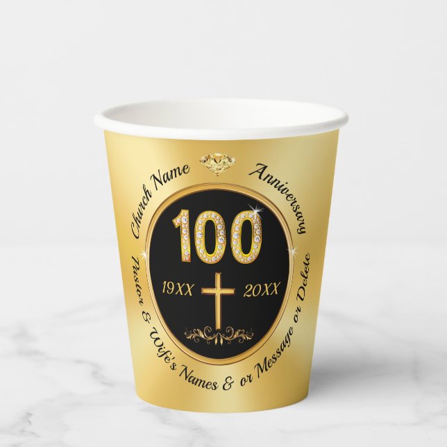 100th Church Anniversary, Paper Cups, PERSONALIZED Cups (Front)