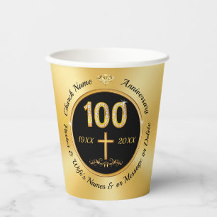 100th Church Anniversary, Paper Cups, PERSONALIZED Paper Cups