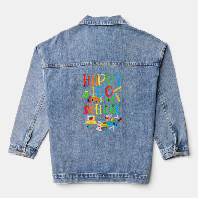 100th Day 100 Days Of School Gnome Costume Women M Denim Jacket (Back)