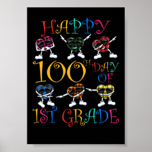 100th Day 1st Grade Dabbing Heart Floss Dance Kid Poster