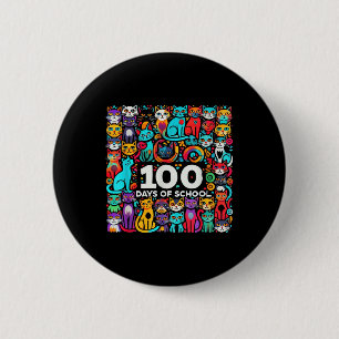 100th Day Cat Easy 100 Days Of School Tee Teacher 6 Cm Round Badge