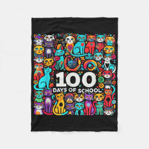 100th Day Cat Easy 100 Days Of School Tee Teacher Fleece Blanket
