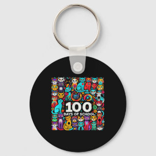 100th Day Cat Easy 100 Days Of School Tee Teacher Key Ring