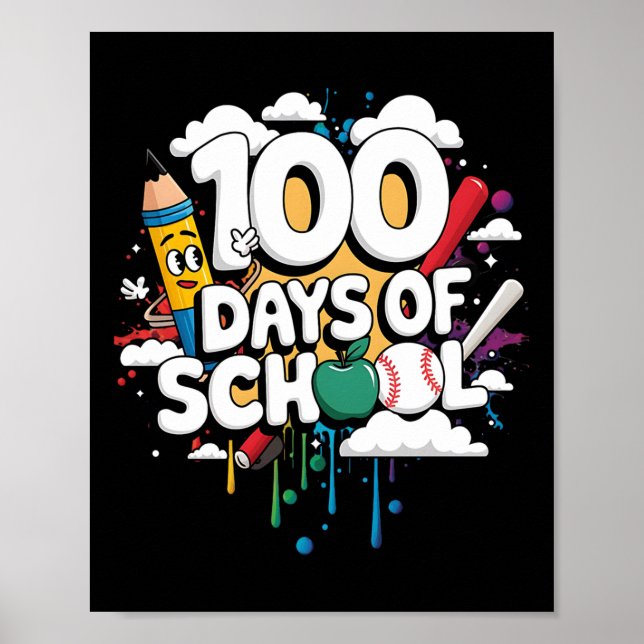 100th Day Funny Outfit Teacher &amp; Student 100 D Poster (Front)