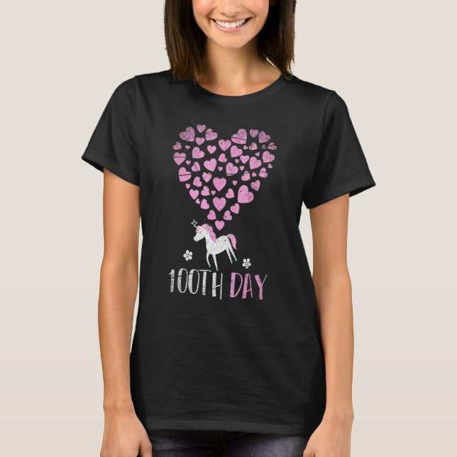 100th Day Heart Unicorn Love Student Gift 100 Days T-Shirt (Front)