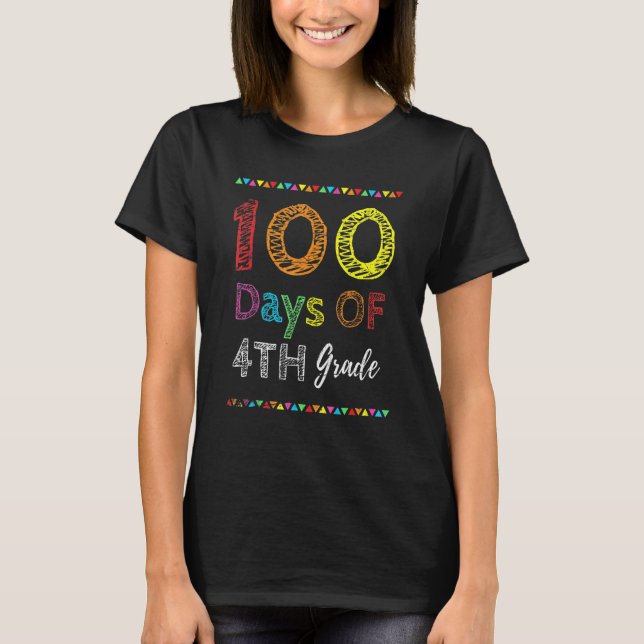 100th Day Kids Gift 100 Days Of 4th Grade 100 Days T-Shirt (Front)