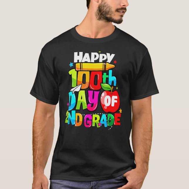100th Day Of 2nd Grade Teacher Kids Happy 100 Days T-Shirt (Front)