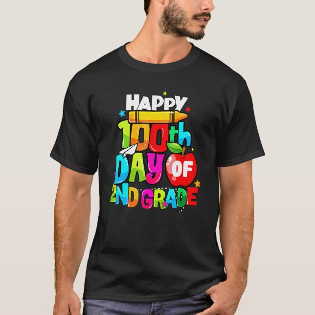 100th Day Of 2nd Grade Teacher Kids Happy 100 Days T-Shirt (Front)