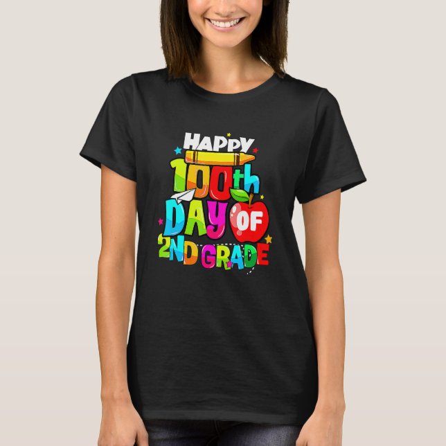 100th Day Of 2nd Grade Teacher Kids Happy 100 Days T-Shirt (Front)
